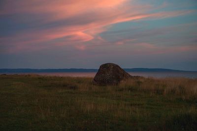 Scenic view of field against sky during sunset