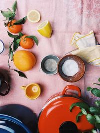 High angle view of fruits on table