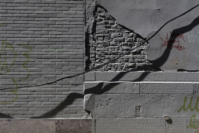Close-up of shadow on brick wall