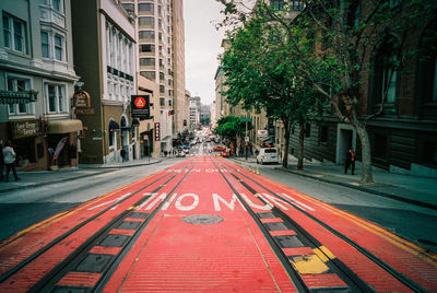 Road amidst trees in city against sky