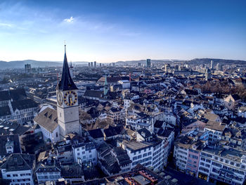 High angle view of buildings in city