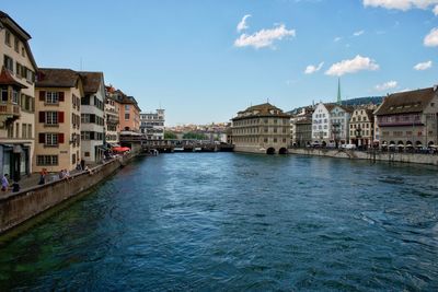 Zurich old town by the limmat river in a sunny day