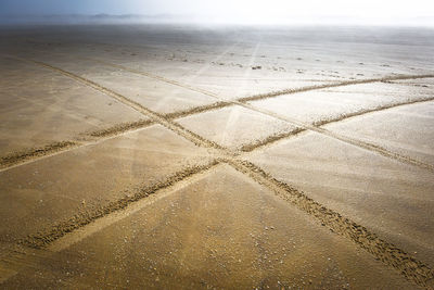 High angle view of desert land against sky