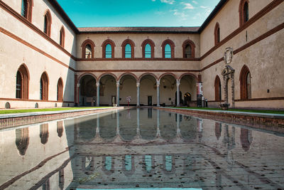 Small artificial ornament pool surrounded by museums in sforza catsle