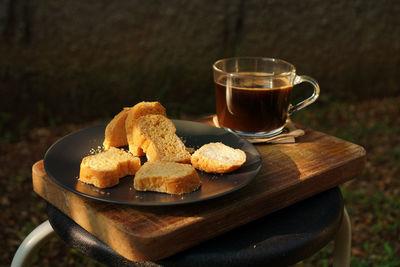 Close-up of coffee and cup on table