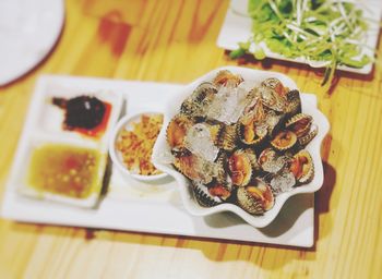 High angle view of fish served in plate