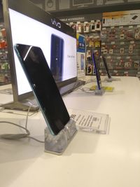 High angle view of laptop on table