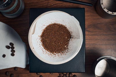 High angle view of coffee on table