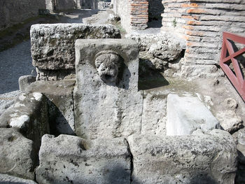High angle view of old stone wall