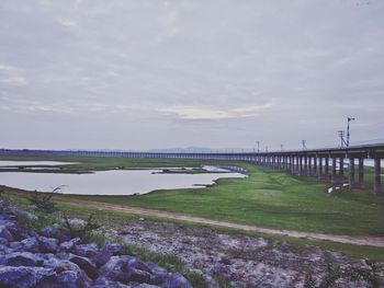 Scenic view of landscape against cloudy sky