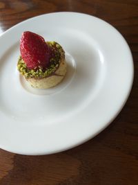 High angle view of dessert in plate on table