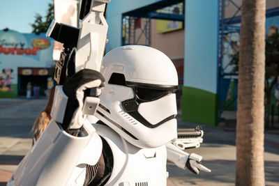 Close-up of white motor scooter