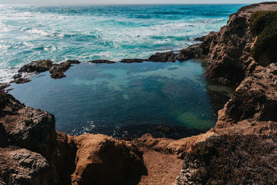 High angle view of rocks on beach