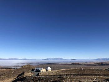 Scenic view of landscape against clear blue sky