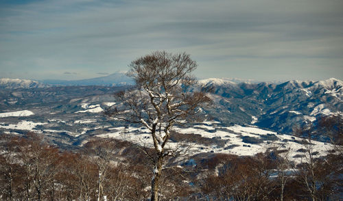 Scenic view of snowcapped mountains against sky