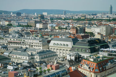 High angle view of buildings in city