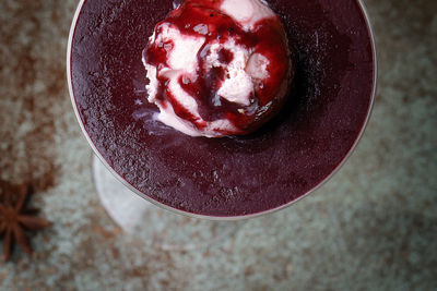 High angle view of dessert on table