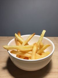 Close-up of noodles in bowl on table