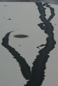 High angle view of heart shape on sand