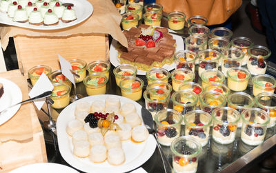 High angle view of various food on table