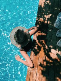High angle view of woman in swimming pool