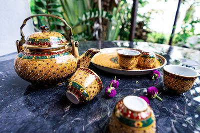 Close-up of tea cup on table