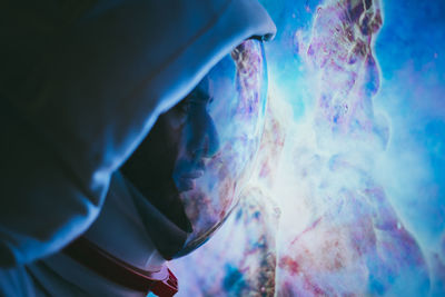 Close-up of astronaut in outer space