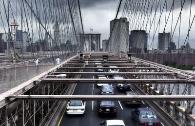 High angle view of cars on brooklyn bridge