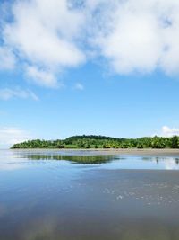 Scenic view of sea against blue sky