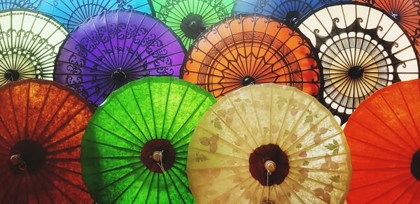 Full frame shot of multi colored umbrellas for sale in market