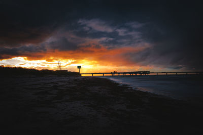 Scenic view of sea against dramatic sky