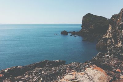 Scenic view of sea against clear sky