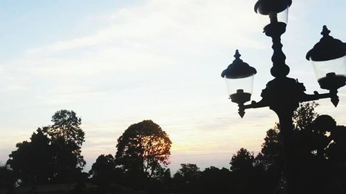 Low angle view of silhouette trees against sky at sunset