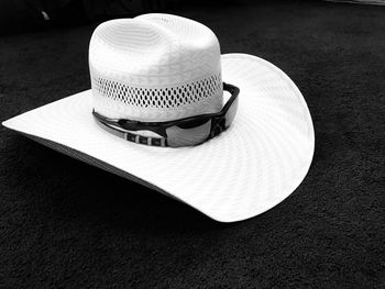 High angle view of hat on table