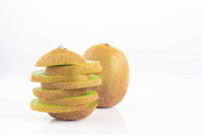 Close-up of cookies against white background