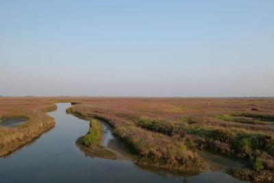 Scenic view of lake against clear sky