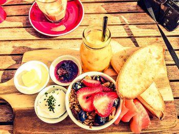 High angle view of food in plate