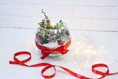 Close-up of christmas decoration on table