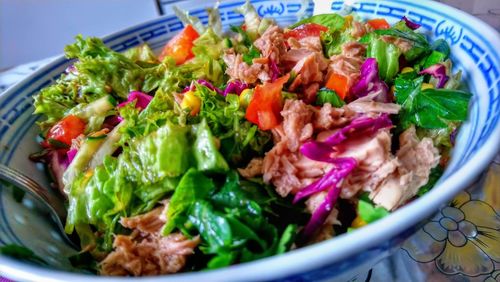 High angle view of meal served in bowl