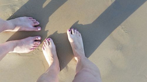 Low section of women relaxing on sand