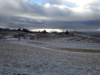 Scenic view of landscape against cloudy sky