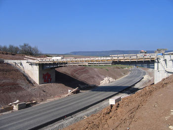 View of built structure against clear blue sky