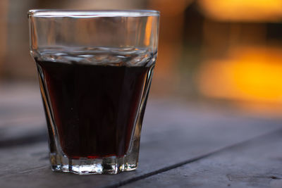 Close-up of beer in glass on table