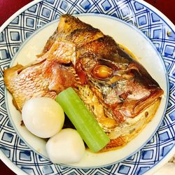 High angle view of breakfast on table