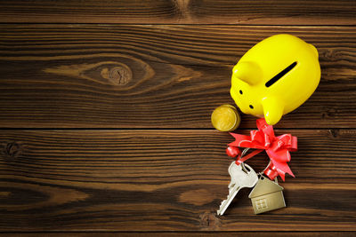 Close-up of yellow toy on table