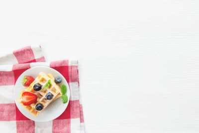 Directly above shot of breakfast served on table