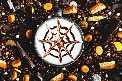 High angle view of coffee beans on table