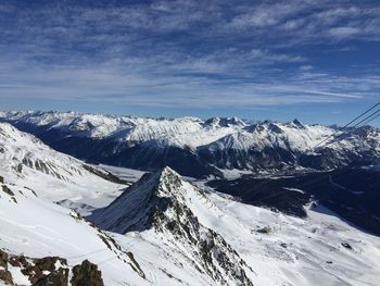 Scenic view of snowcapped mountains against sky