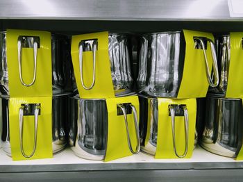 Close-up of yellow objects in row