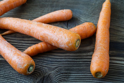 High angle view of carrots on table